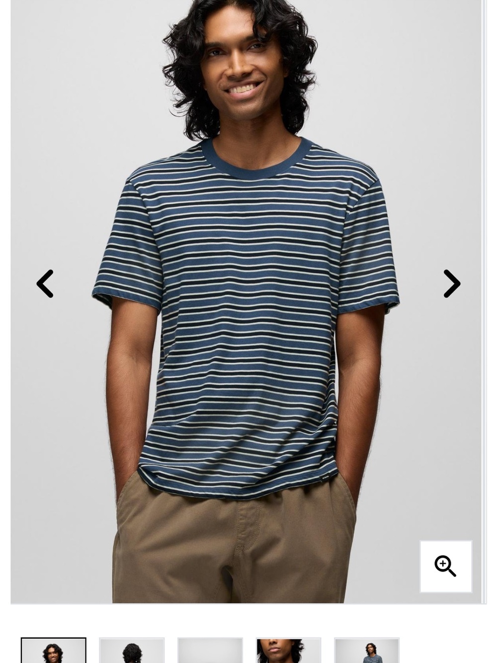 Prana Navy and White Striped Short Sleeve Tee